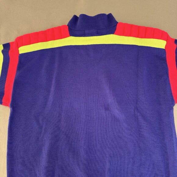 Vintage Slalom Mens Ski Sweater Royal Blue Neon Lime Fuchsia 80s 90s LG 1/4 Zip - Picture 5 of 12